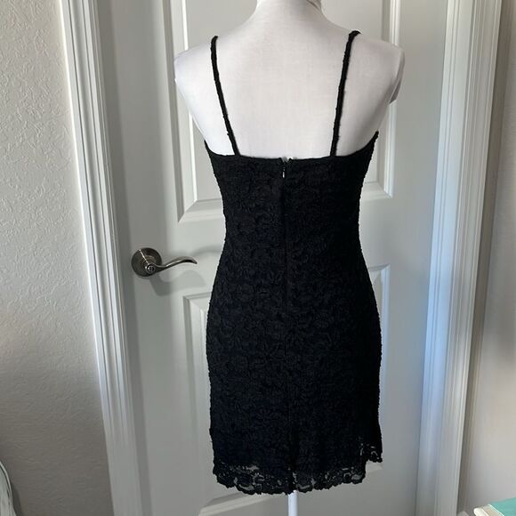 Tapemeasure Spaghetti Strap Elegant Black Lace Dress VTG Made in USA SZ M - Picture 5 of 9